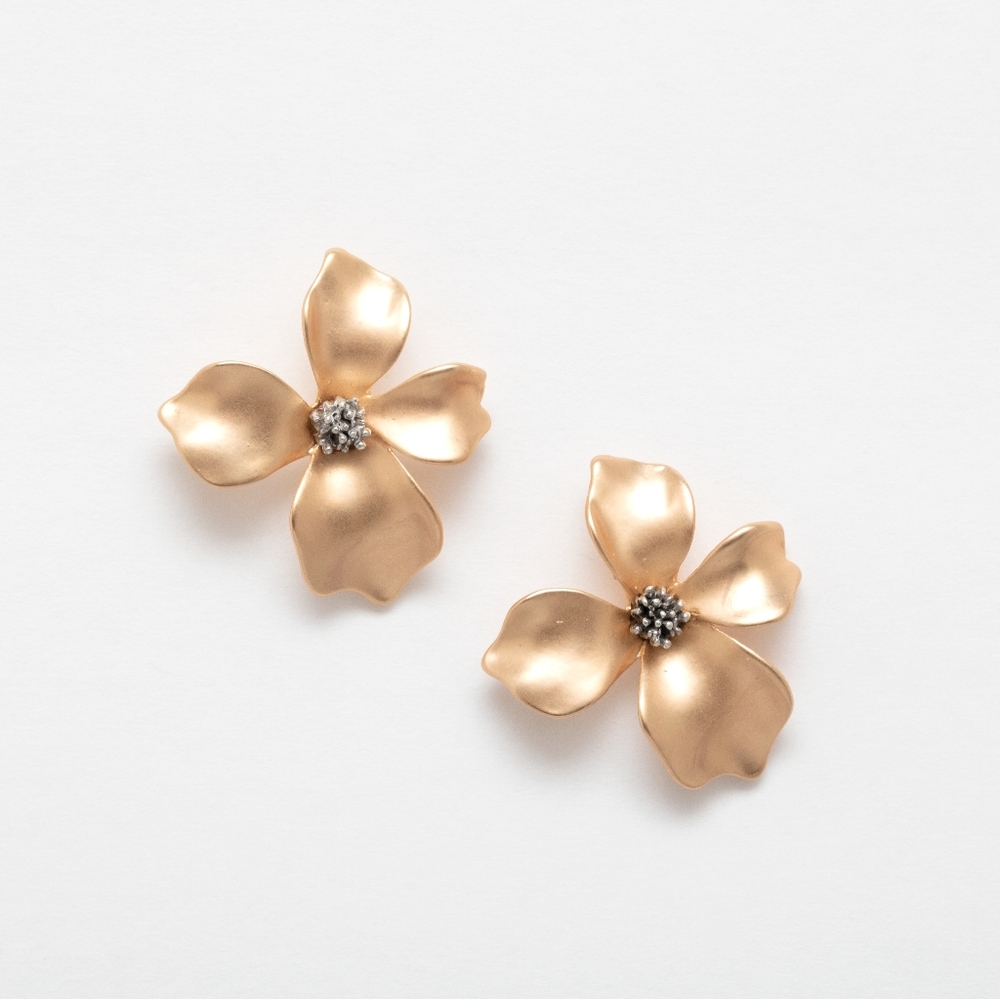 Bold Gold Floral Studs - 1 pair left! - Picture 2 of 3